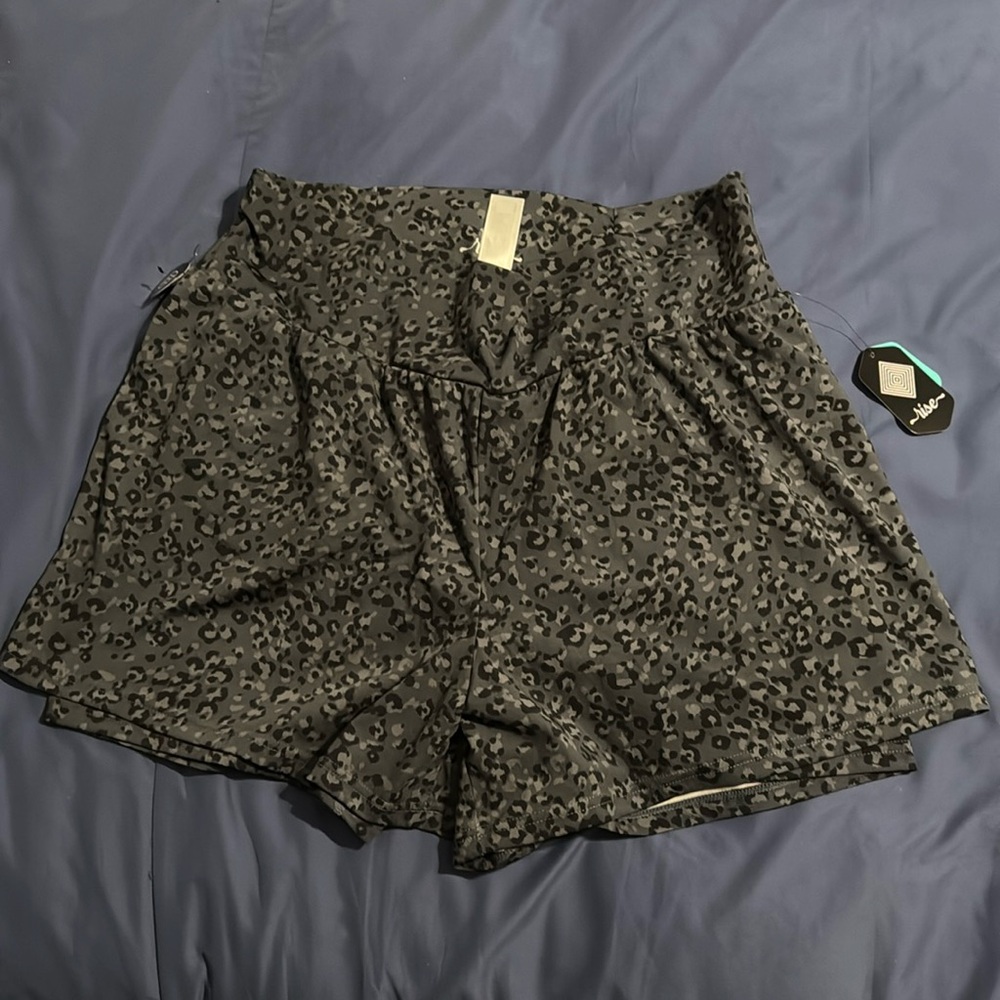 Leopard Print Pull on Athletic Short with Hidden Compression Shorts